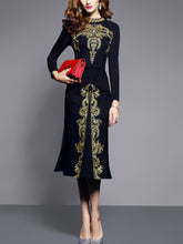 Load image into Gallery viewer, Black Prnt Long Sleeve Midi Party Dress
