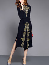 Load image into Gallery viewer, Black Prnt Long Sleeve Midi Party Dress
