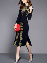 Load image into Gallery viewer, Black Prnt Long Sleeve Midi Party Dress
