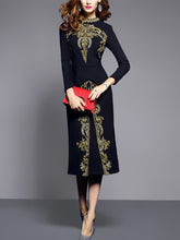 Load image into Gallery viewer, Black Prnt Long Sleeve Midi Party Dress
