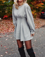 Load image into Gallery viewer, Grey Long Sleeve Pleated Mini Dress
