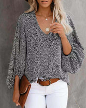 Load image into Gallery viewer, V-neck Puff Sleeve Floral Top Black
