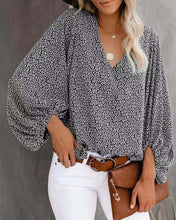 Load image into Gallery viewer, V-neck Puff Sleeve Floral Top Black
