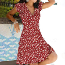 Load image into Gallery viewer, Red V-neck Floral Mini Dress
