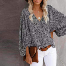 Load image into Gallery viewer, V-neck Puff Sleeve Floral Top Black
