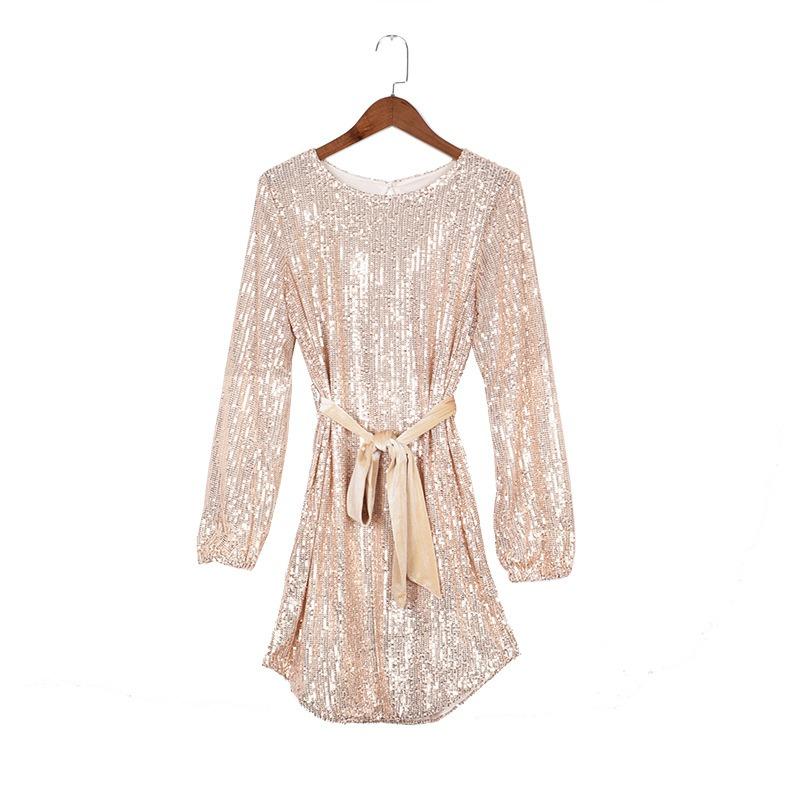 Gold Sequins Long Sleeve Mini Dress