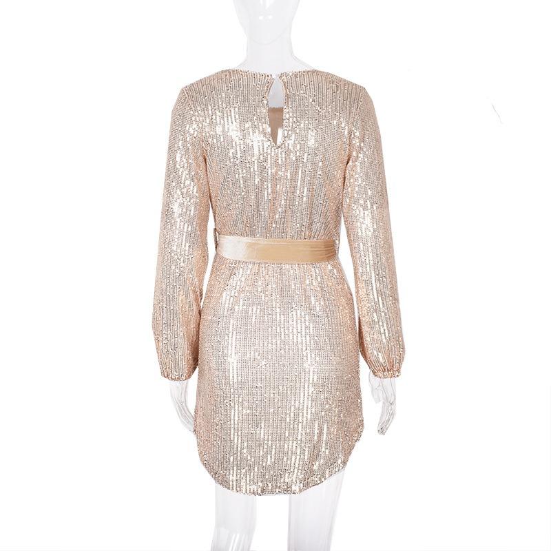 Gold Sequins Long Sleeve Mini Dress