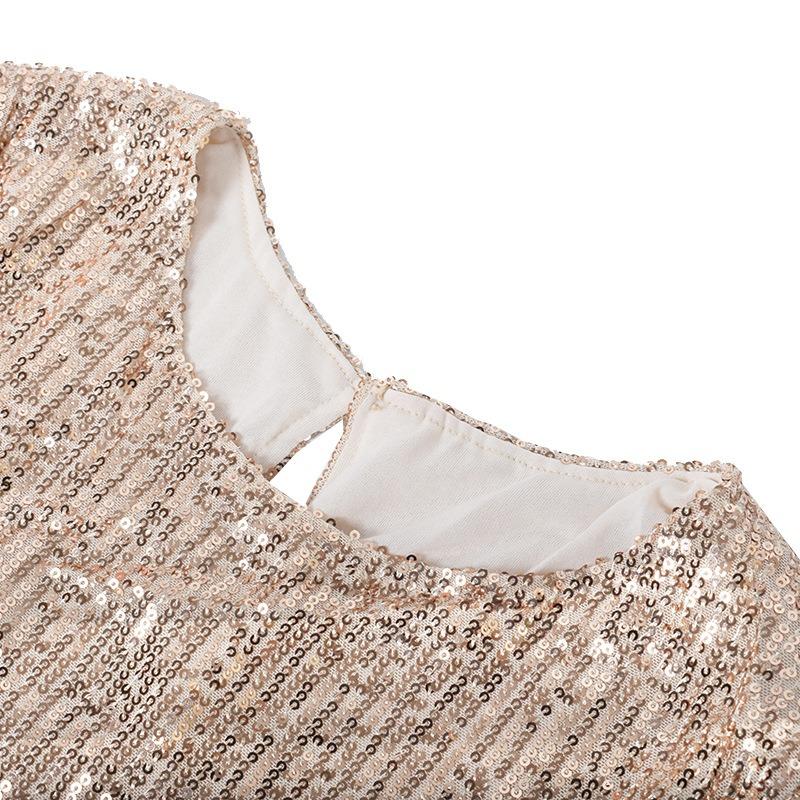 Gold Sequins Long Sleeve Mini Dress