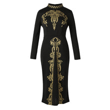 Load image into Gallery viewer, Black Prnt Long Sleeve Midi Party Dress
