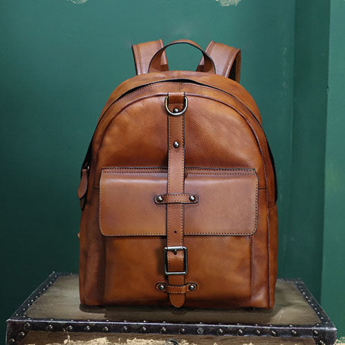 Handmade Womens Black Leather Backpack Purse Book Bags for Women