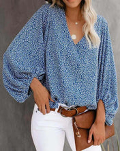 Load image into Gallery viewer, V-neck Puff Sleeve Floral Top Blue

