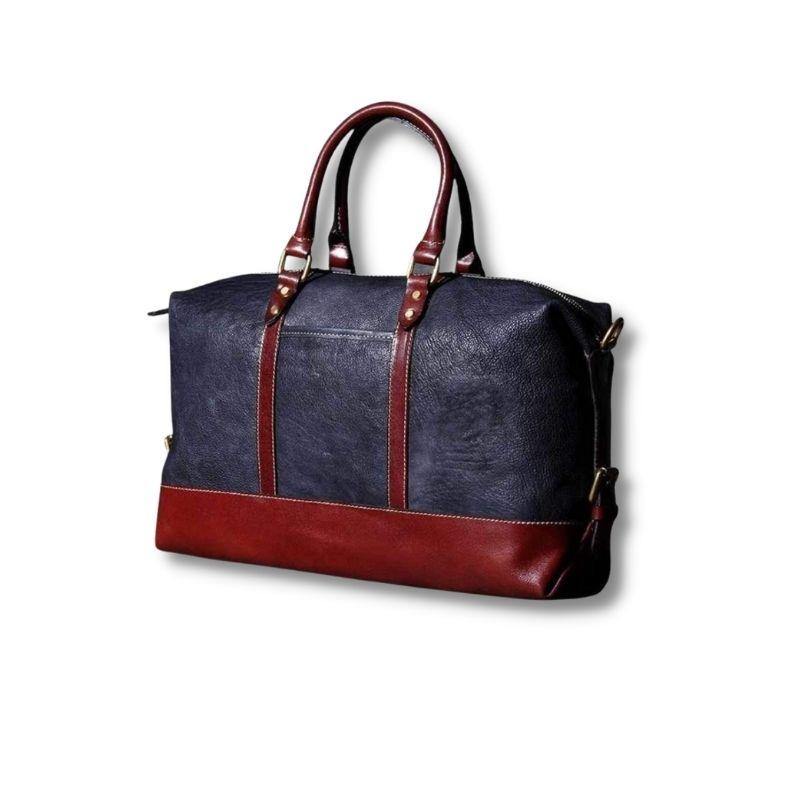 Color Block Full Grain Leather Travel Bag