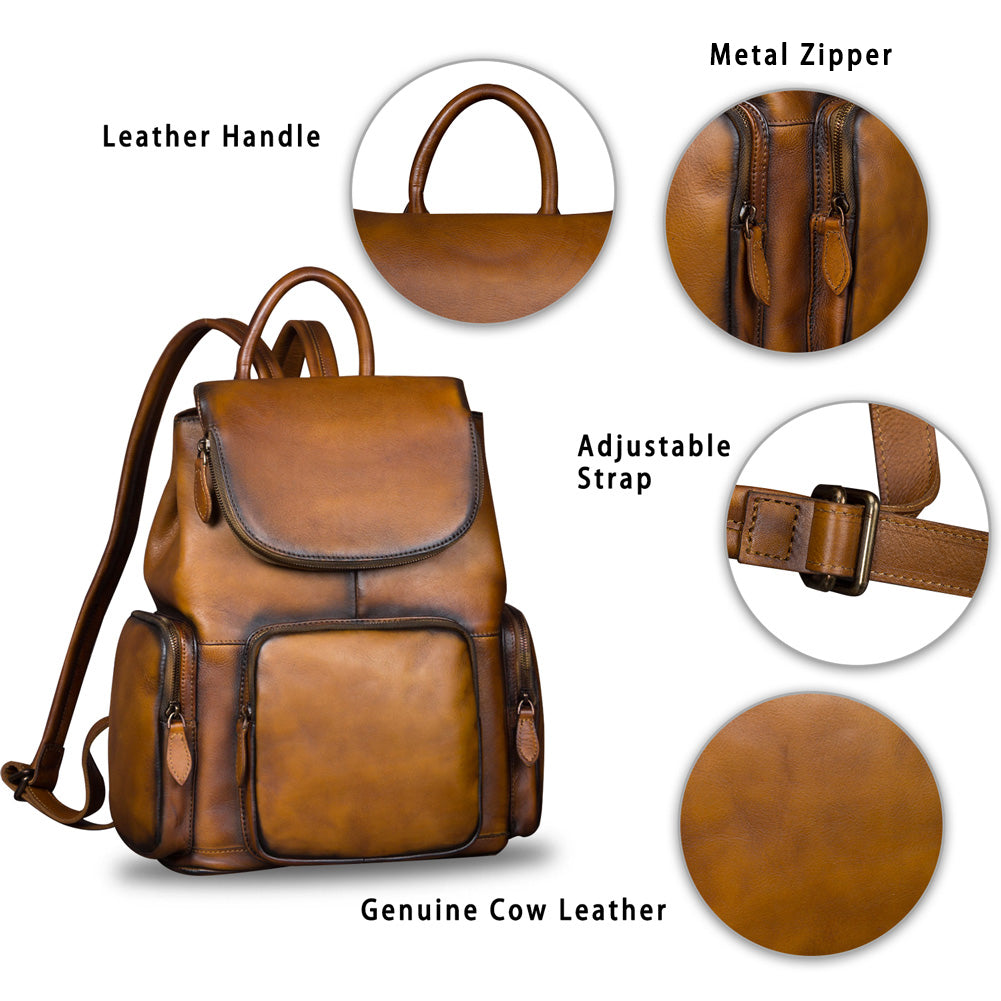 13" Laptop Top Grain Multi-Pocket Leather Backpack