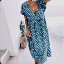 Load image into Gallery viewer, Blue Short Sleeve Geo Print Midi Dress
