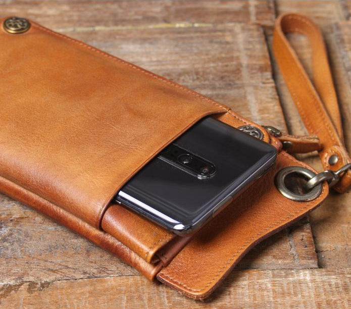 Brown Zipper Leather Handbag