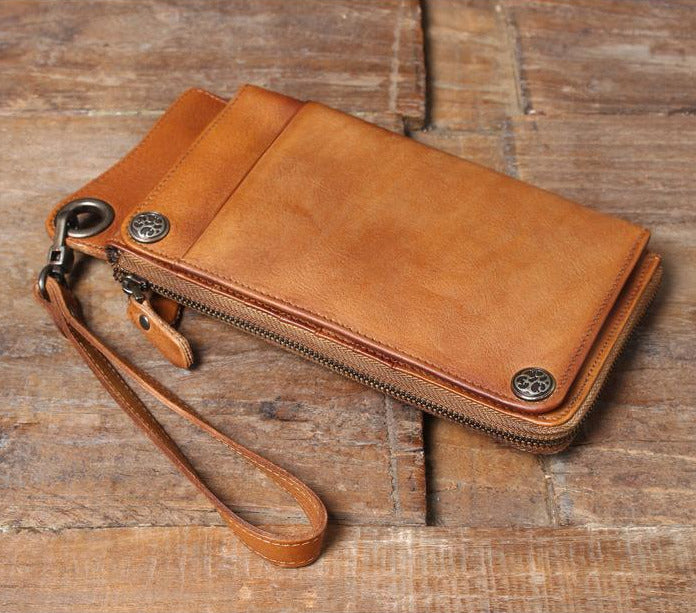 Brown Zipper Leather Handbag