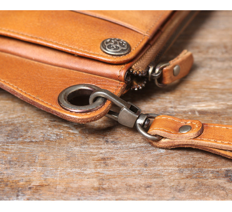 Brown Zipper Leather Handbag