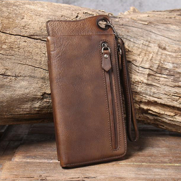 Coffee Zipper Leather Handbag