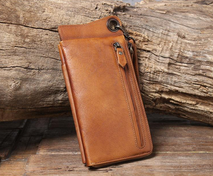 Brown Zipper Leather Handbag