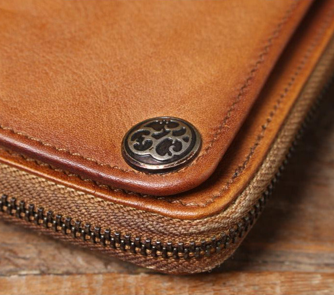 Brown Zipper Leather Handbag