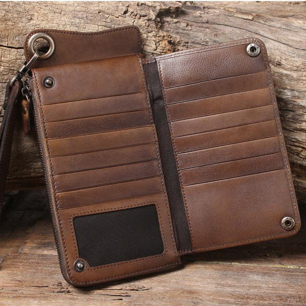 Coffee Zipper Leather Handbag