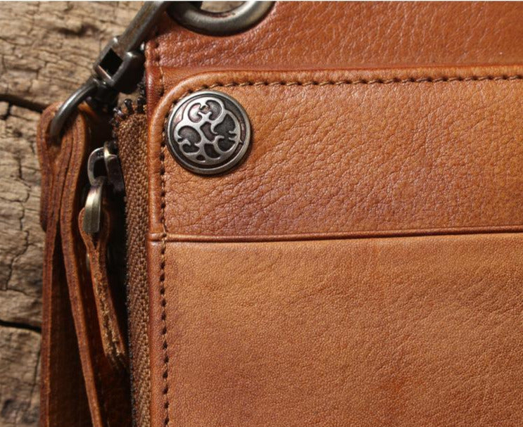 Brown Zipper Leather Handbag