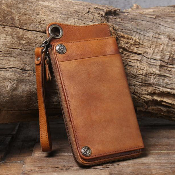 Brown Zipper Leather Handbag