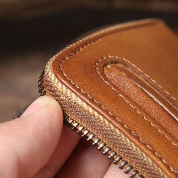 Brown Zipper Leather Handbag