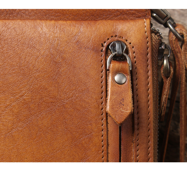 Brown Zipper Leather Handbag