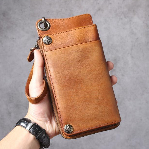 Brown Zipper Leather Handbag