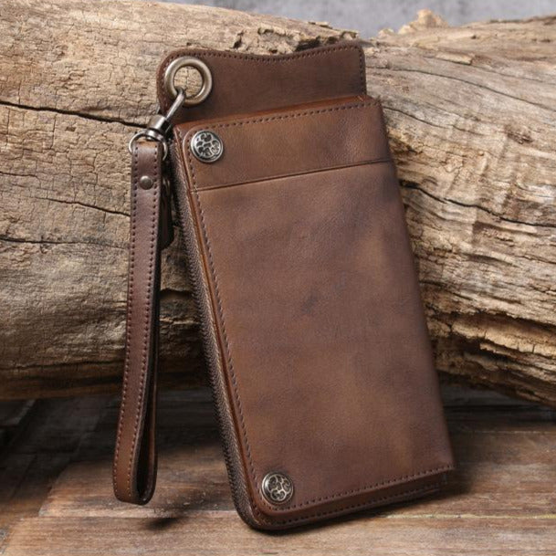 Coffee Zipper Leather Handbag