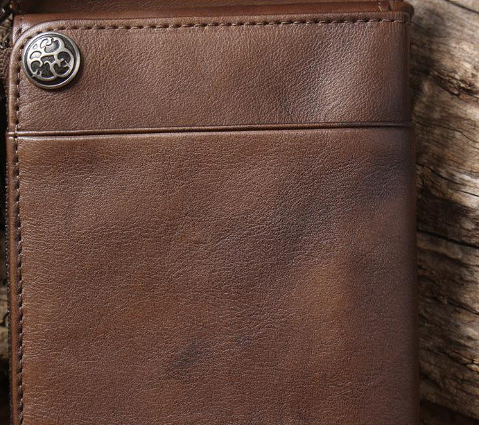 Coffee Zipper Leather Handbag