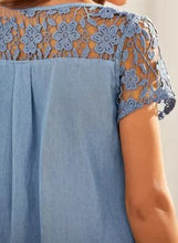 Load image into Gallery viewer, Light Blue Lace Patchwork Denim Mini Dress
