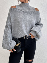 Load image into Gallery viewer, Cold Shoulder Mock Neck Cable Knit Sweater
