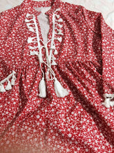Load image into Gallery viewer, Red Floral Tassel Loose Mini Dress
