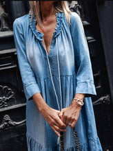 Load image into Gallery viewer, Blue Bell Sleeve Maxi Denim Dress
