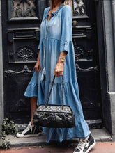 Load image into Gallery viewer, Blue Bell Sleeve Maxi Denim Dress

