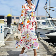 Load image into Gallery viewer, Long Sleeve Print Buttons Midi Dress
