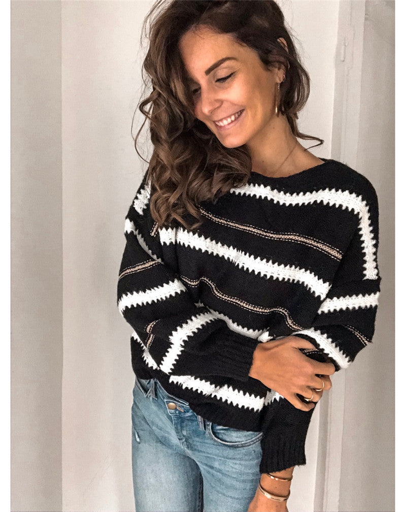 Black Stripped Long Sleeve Sweater
