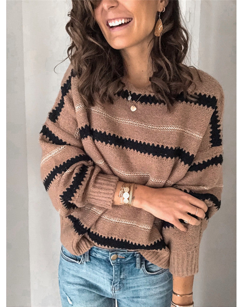 Brown Stripped Long Sleeve Sweater