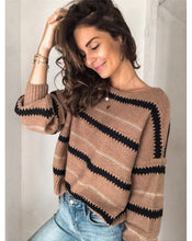Load image into Gallery viewer, Brown Stripped Long Sleeve Sweater
