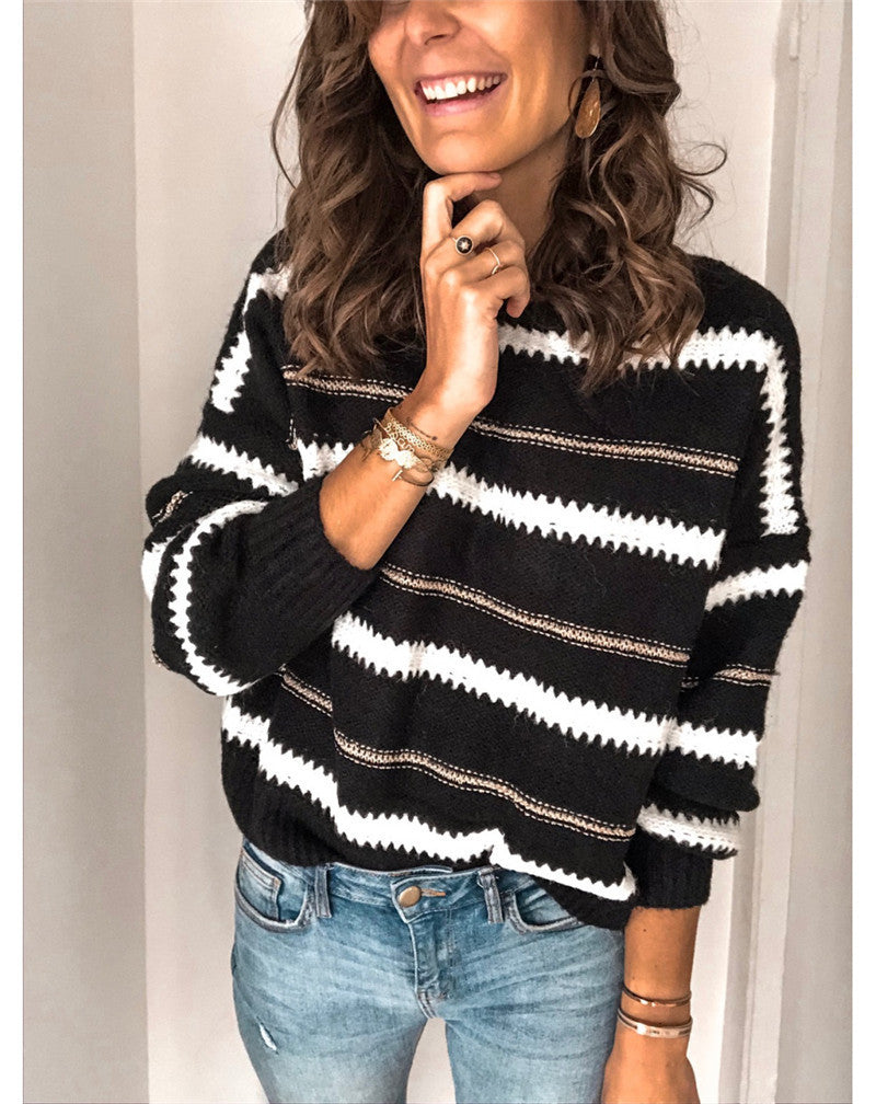 Black Stripped Long Sleeve Sweater