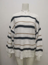 Load image into Gallery viewer, White Stripped Long Sleeve Sweater
