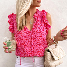 Load image into Gallery viewer, Hot Pink Ruffled V-neck Top
