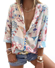 Load image into Gallery viewer, Santorini Sights Pink and Blue Shirt
