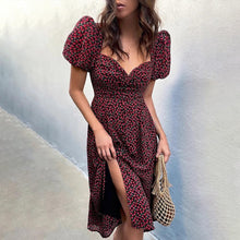 Load image into Gallery viewer, Burgundy Floral Puff Sleeve Midi Dress
