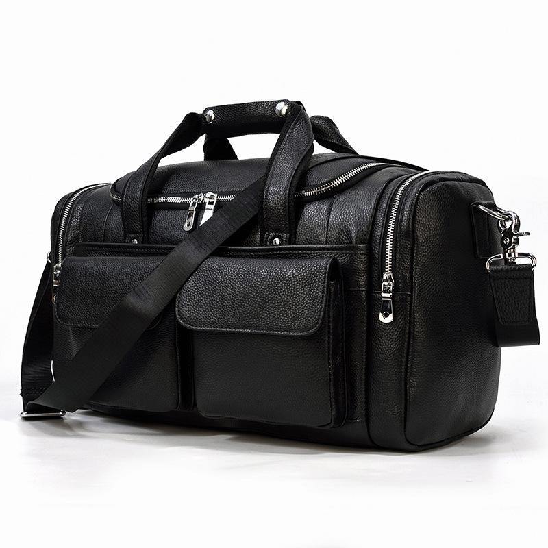 Black Leather Duffel Bag Large Travel Weekender Bag Groomsmen Gift