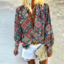 Load image into Gallery viewer, Boho Print Deep V-neck Blouse
