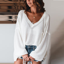Load image into Gallery viewer, White V-neck Long Sleeve Loose Blouse
