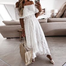 Load image into Gallery viewer, White off the shoulder High Low Maxi Dress
